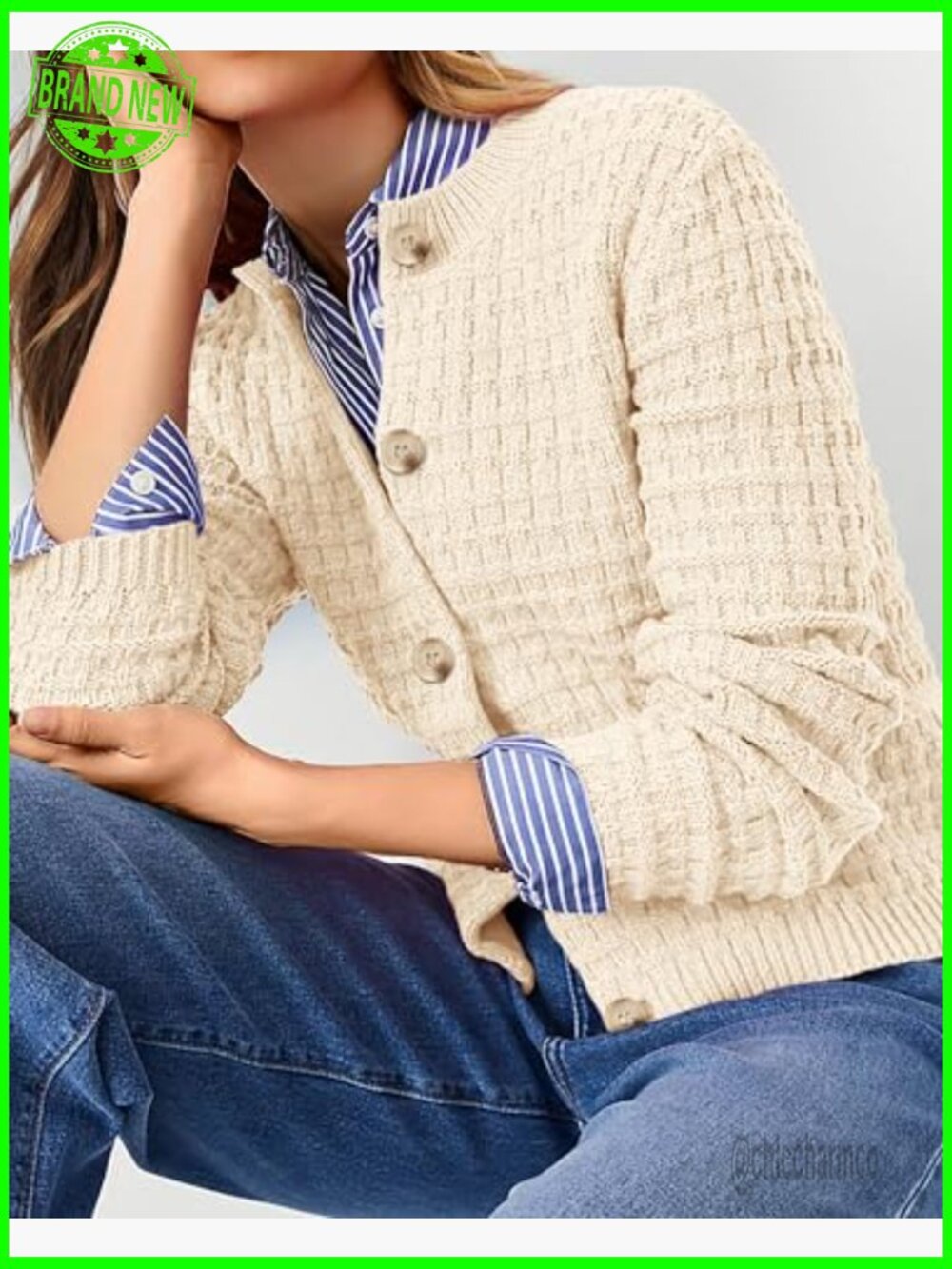 Women's Knit Cardigan Sweater Long Sleeve Open Front Button Down Jacket - Picture 6 of 7